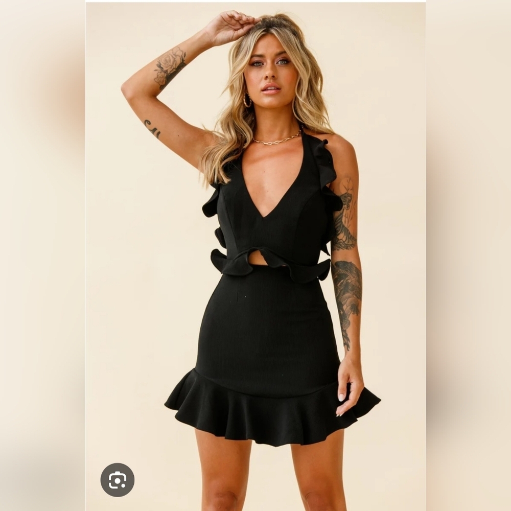 NWT Saints + Secrets Womens Black  Boutique Mini Sleeveless Halter Neck